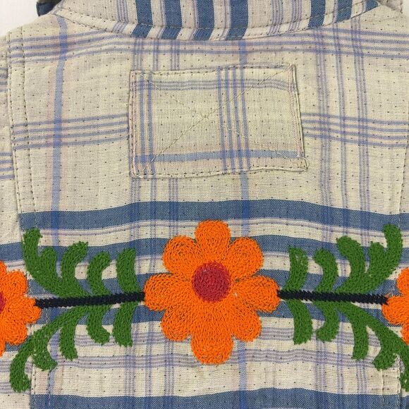 We The Free Blue Plaid Sashiko Flannel Shirt with Floral Embroidery M - Picture 7 of 7